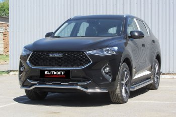 12 799 р. Защита переднего бампера (Ø42 мм волна, нержавейка) Slitkoff  Haval F7 - F7x  с доставкой в г. Кемерово. Увеличить фотографию 1