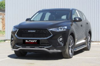 8 949 р. Защита переднего бампера (Ø42 волна, окрашенная) Slitkoff  Haval F7 - F7x (цвет: серебро)  с доставкой в г. Кемерово. Увеличить фотографию 1