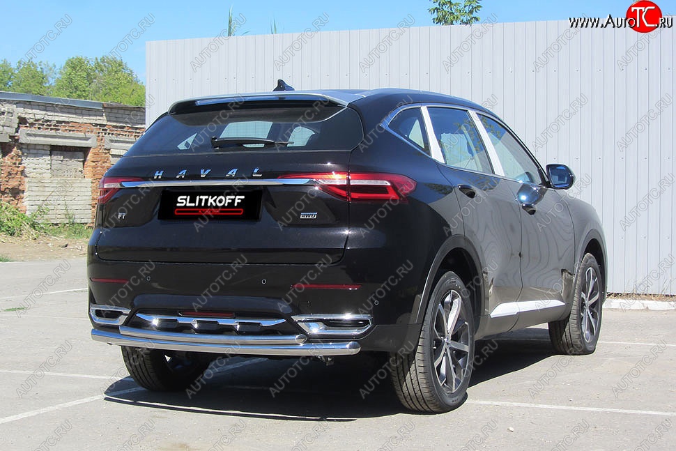 13 899 р. Защита заднего бампера (2 трубы Ø57 и 42 мм, нержавейка) Slitkoff  Haval F7 - F7x (Нержавейка)  с доставкой в г. Кемерово