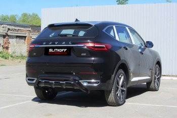 Защита заднего бампера (Ø42 мм скоба, с полимерным покрытием) Slitkoff Haval F7 - F7x (цвет: черный)