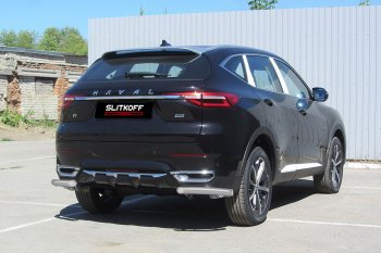 Защита заднего бампера (Ø57 мм уголки, с полимерным покрытием) Slitkoff Haval F7x дорестайлинг (2019-2022)