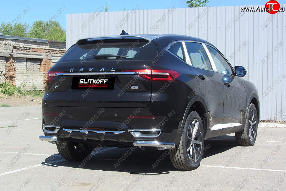 6 649 р. Защита заднего бампера (Ø57 мм уголки, нержавейка) Slitkoff  Haval F7 - F7x  с доставкой в г. Кемерово
