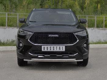 13 999 р. Защита переднего бампера (Ø42 мм, нержавейка, 4WD) SLITKOFF Haval F7x дорестайлинг (2019-2022) (полированная нержавейка)  с доставкой в г. Кемерово. Увеличить фотографию 1