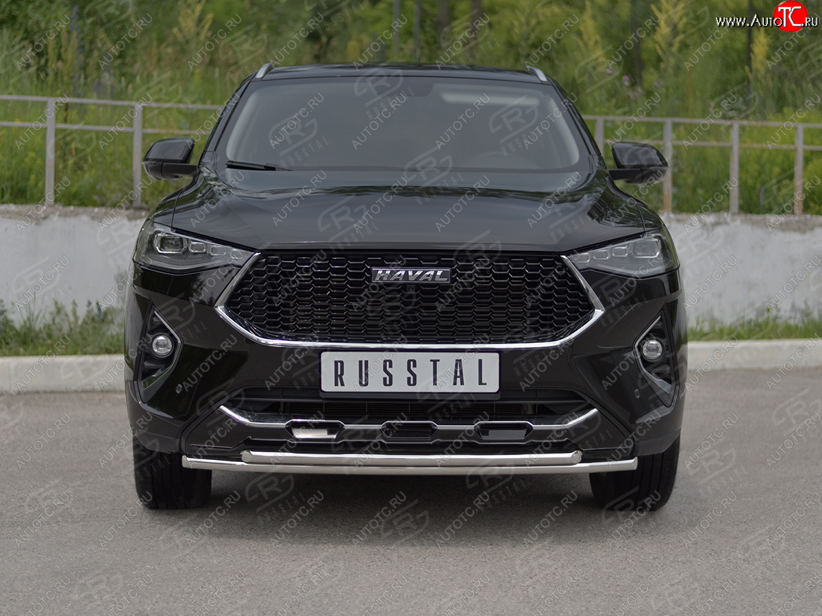 13 999 р. Защита переднего бампера (Ø42 мм, нержавейка, 4WD) SLITKOFF Haval F7x дорестайлинг (2019-2022) (полированная нержавейка)  с доставкой в г. Кемерово