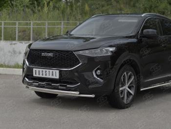 13 999 р. Защита переднего бампера (Ø42 мм, нержавейка, 4WD) SLITKOFF  Haval F7x (2019-2022) дорестайлинг (полированная нержавейка)  с доставкой в г. Кемерово. Увеличить фотографию 2