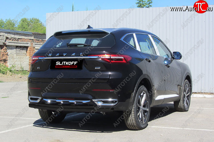 9 699 р. Защита заднего бампера (d57+d42) Slitkoff  Haval F7x (2019-2022) дорестайлинг (Цвет: черный)  с доставкой в г. Кемерово