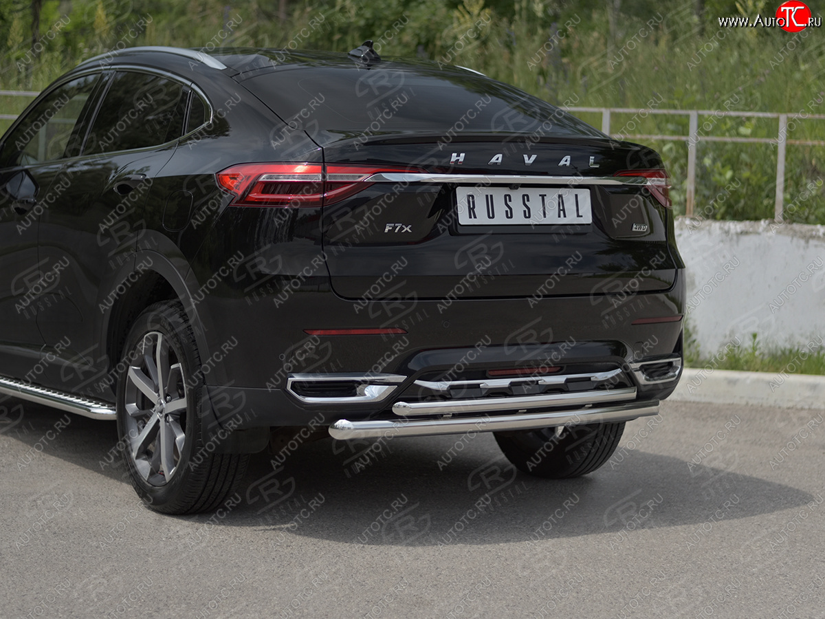13 999 р. Защита заднего бампера (2 трубы Ø63 и 42 мм, нержавейка) SLITKOFF  Haval F7x (2019-2022) дорестайлинг  с доставкой в г. Кемерово