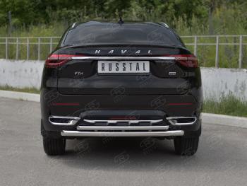 13 999 р. Защита заднего бампера (2 трубы Ø63 и 42 мм, нержавейка) SLITKOFF  Haval F7x (2019-2022) дорестайлинг  с доставкой в г. Кемерово. Увеличить фотографию 2