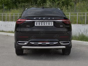 Защита заднего бампера (Ø63 мм, нержавейка) SLITKOFF Haval F7x (2019-2022) дорестайлинг