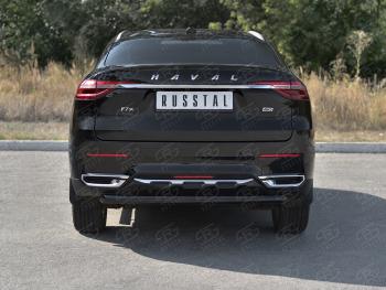 Защита заднего бампера (1.5 4WD Ø57 мм) SLITKOFF Haval F7x (2019-2022) дорестайлинг (нержавейка с полимерным покрытием, черный)