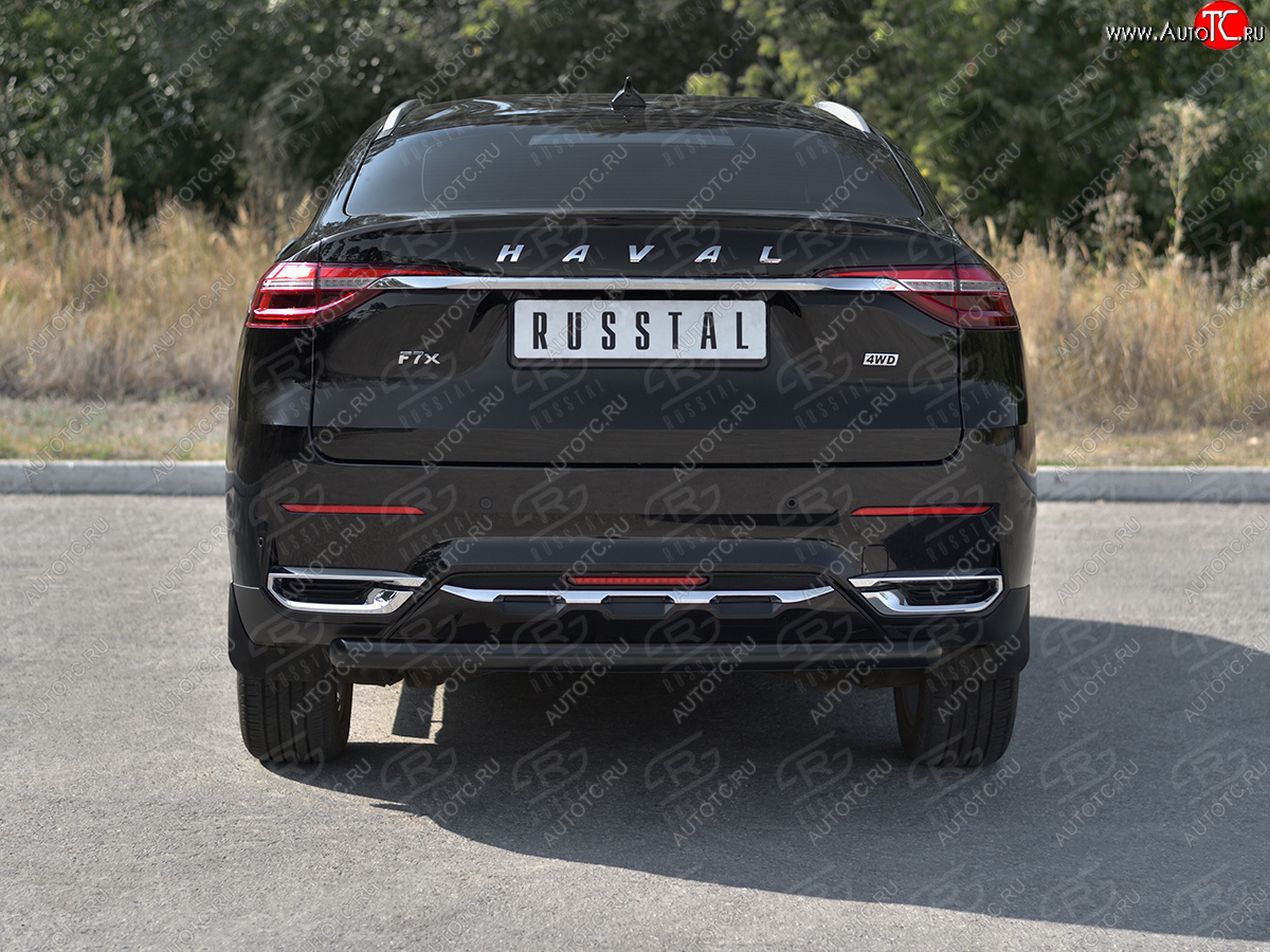 7 649 р. Защита заднего бампера (1.5 4WD Ø57 мм) SLITKOFF  Haval F7x (2019-2022) дорестайлинг (нержавейка с полимерным покрытием, черный)  с доставкой в г. Кемерово