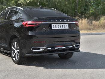 Защита заднего бампера (1.5 4WD Ø57 мм) SLITKOFF Haval F7x (2019-2022) дорестайлинг (нержавейка с полимерным покрытием, черный)
