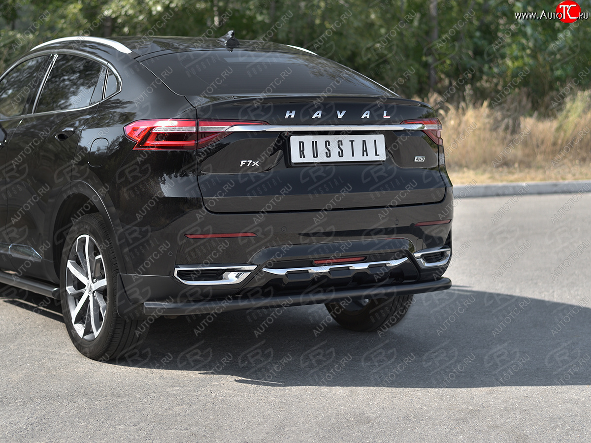9 399 р. Защита заднего бампера (1.5 4WD Ø57 мм) SLITKOFF  Haval F7x (2019-2022) дорестайлинг (нержавейка с полимерным покрытием, черный)  с доставкой в г. Кемерово