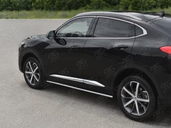 Защита порогов (Ø75x42 мм, с проступью) Russtal Haval F7x дорестайлинг (2019-2022) (полированная нержавейка)