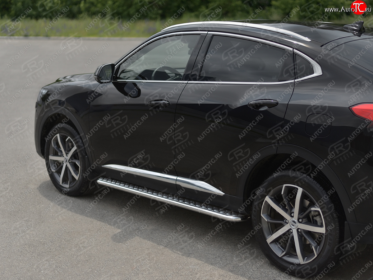 20 999 р. Порожки для ног SLITKOFF (Ø42 мм)  Haval F7x (2019-2022) дорестайлинг (профиль - нержавейка, лист - алюминий)  с доставкой в г. Кемерово