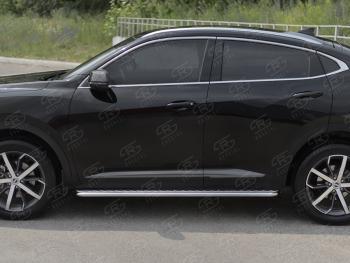 20 999 р. Порожки для ног SLITKOFF (Ø42 мм)  Haval F7x (2019-2022) дорестайлинг (профиль - нержавейка, лист - алюминий)  с доставкой в г. Кемерово. Увеличить фотографию 2