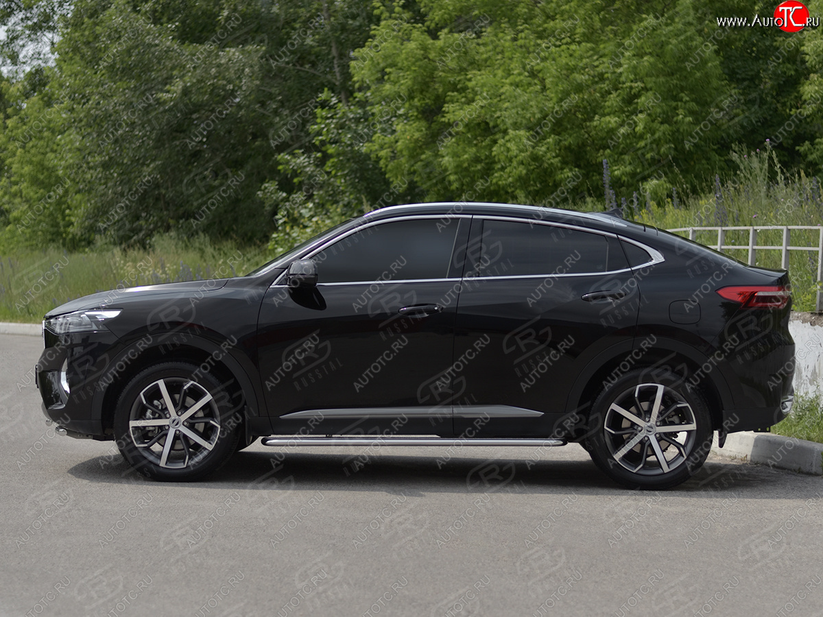 22 399 р. Порожки для ног SLITKOFF (Ø42 мм)  Haval F7x (2019-2022) дорестайлинг (профиль - сталь окрашенная, лист - алюминий)  с доставкой в г. Кемерово