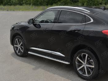 22 399 р. Порожки для ног SLITKOFF (Ø42 мм)  Haval F7x (2019-2022) дорестайлинг (профиль - сталь окрашенная, лист - алюминий)  с доставкой в г. Кемерово. Увеличить фотографию 2