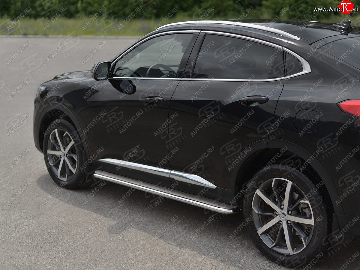 31 849 р. Порожки для ног SLITKOFF (Ø42 мм)  Haval F7x (2019-2022) дорестайлинг (профиль - нержавейка, лист - нержавейка)  с доставкой в г. Кемерово