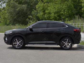 31 849 р. Порожки для ног SLITKOFF (Ø42 мм)  Haval F7x (2019-2022) дорестайлинг (профиль - нержавейка, лист - нержавейка)  с доставкой в г. Кемерово. Увеличить фотографию 3