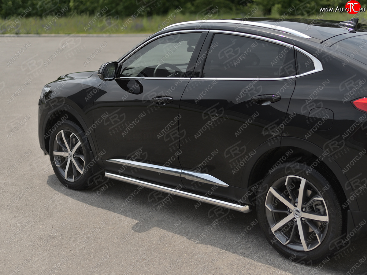 16 949 р. Защита порогов (Ø63 мм) SLITKOFF Haval F7x дорестайлинг (2019-2022) (полированная нержавейка, торцы 45°)  с доставкой в г. Кемерово