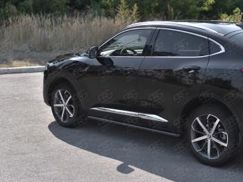 Защита порогов (труба d63 мм, с чёрным полимерным покрытием) Russtal Haval F7x дорестайлинг (2019-2022)