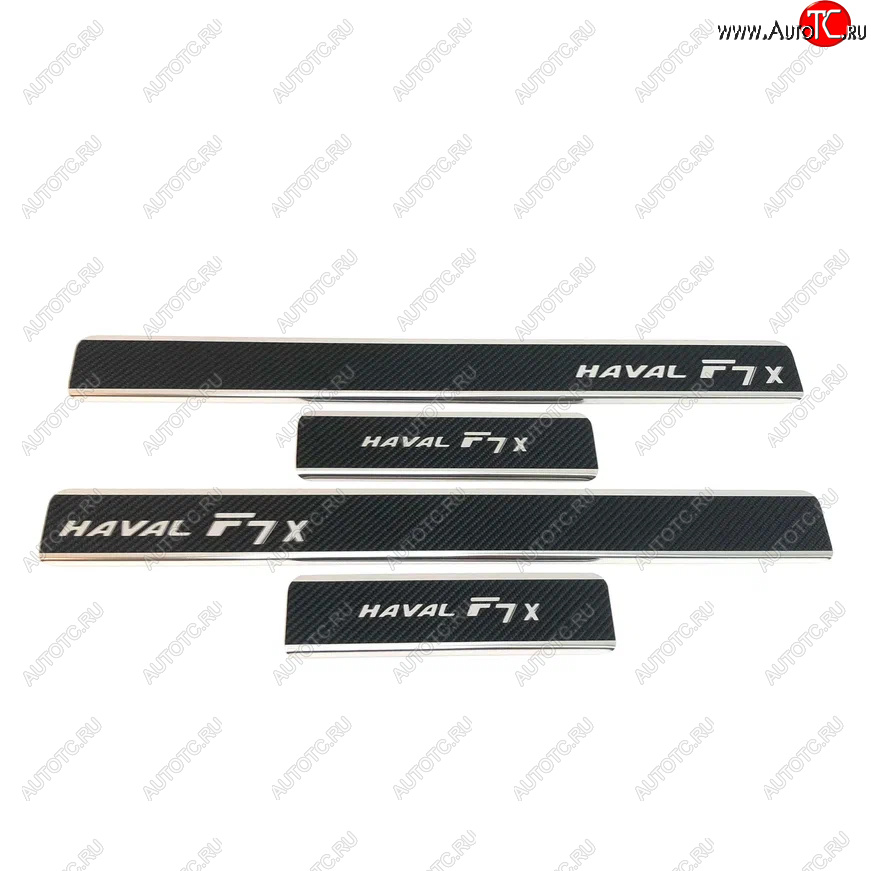 2 489 р. Накладки порожков салона INOX Haval F7x рестайлинг (2022-2024) (Нержавеющая сталь + карбон)  с доставкой в г. Кемерово