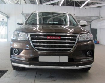 7 999 р. Защита переднего бампера Slitkoff (Ø 57 мм). Haval H2 (2014-2021) (Сталь с полимерным покрытием. Цвет: серебристый)  с доставкой в г. Кемерово. Увеличить фотографию 1