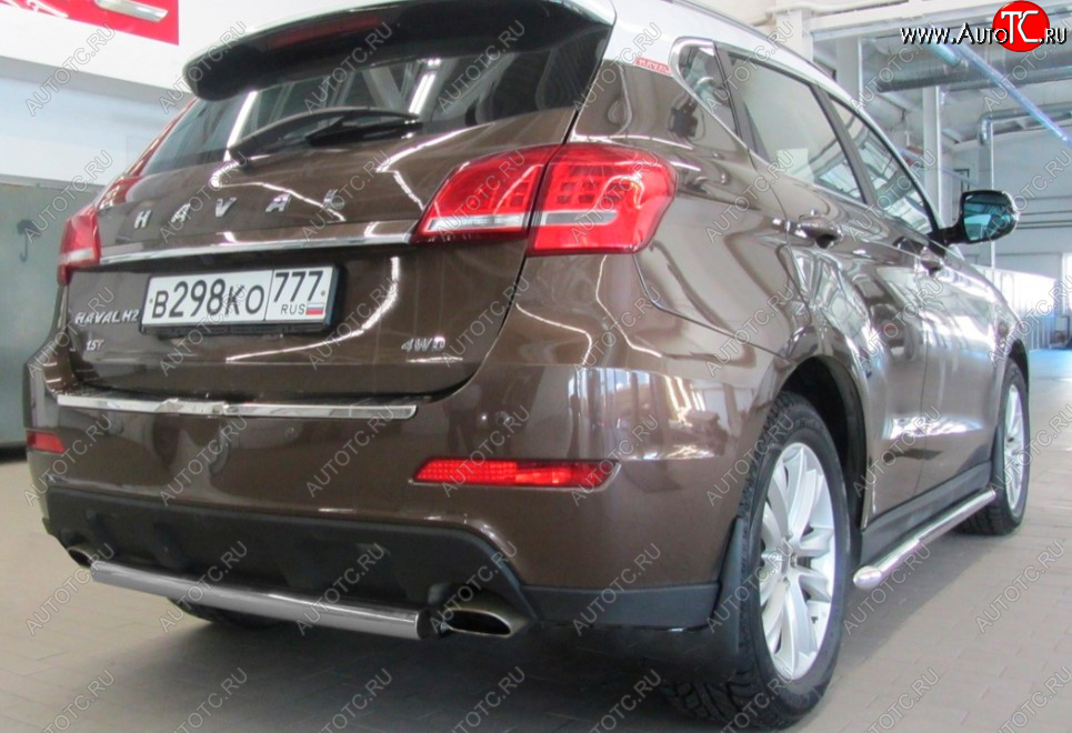 5 999 р. Защита заднего бампера Slitkoff (Ø 57, короткая)  Haval H2 (2014-2021) (Сталь с полимерным покрытием. Цвет: серебристый)  с доставкой в г. Кемерово