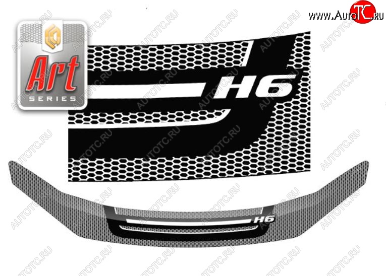 2 599 р. Дефлектор капота CA-Plastiс  Haval H6 (2016-2019) дорестайлинг (Шелкография Серия Art графит)  с доставкой в г. Кемерово
