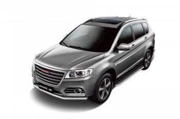 Порожки для ног из трубы Ø51 с алюминиевой площадкой Petroil Tuning Haval H6 (2013-2020) (Нержавеющая полированная сталь)