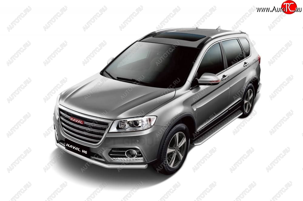 15 799 р. Порожки для ног из трубы Ø51 с алюминиевой площадкой Petroil Tuning  Haval H6 (2013-2020) (Нержавеющая полированная сталь)  с доставкой в г. Кемерово