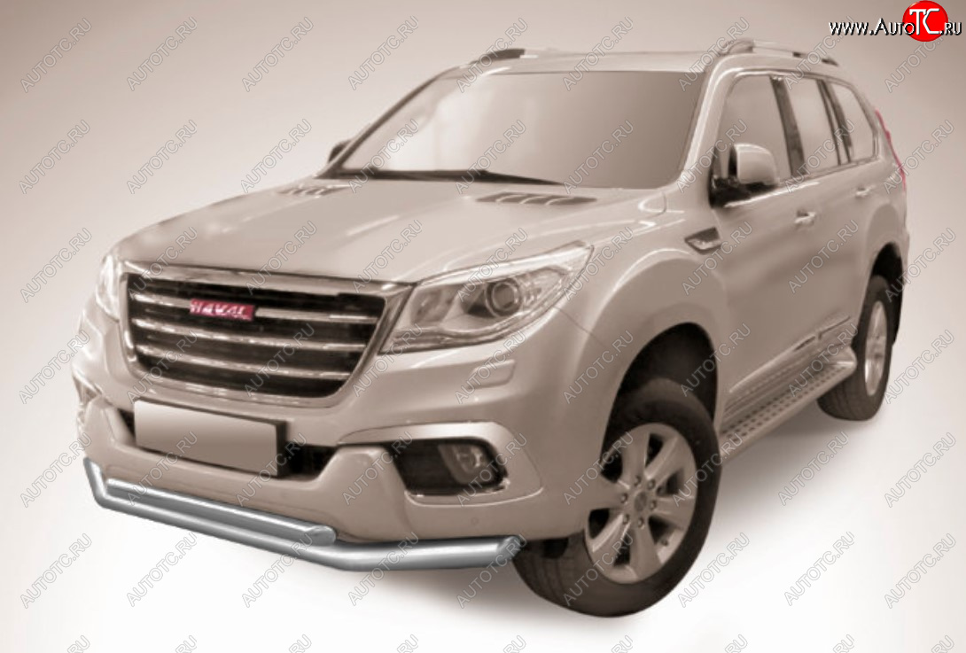 11 649 р. Защита переднего бампера Slitkoff (Ø 76+Ø 57, двойная).  Haval H9 (2017-2019) 1-ый рестайлинг (Сталь с полимерным покрытием. Цвет: серебристый)  с доставкой в г. Кемерово