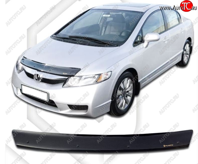 2 599 р. Дефлектор капота USA CA-Plastiс Honda Civic FD седан дорестайлинг (2005-2008) (Classic черный, Без надписи)  с доставкой в г. Кемерово
