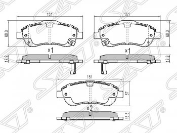 Колодки тормозные передние SAT Honda CR-V  RE1,RE2,RE3,RE4,RE5,RE7 (2009-2012) рестайлинг