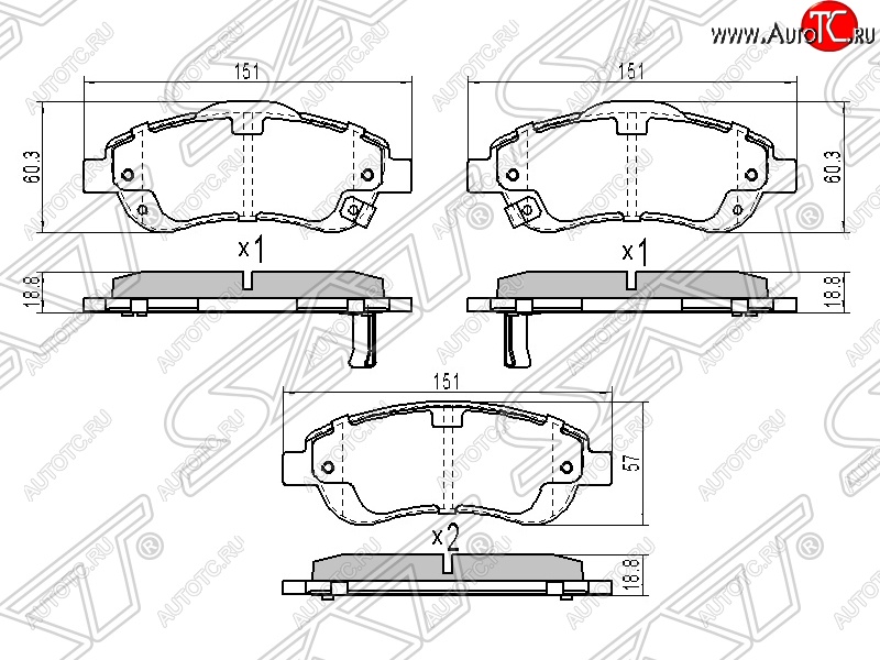 1 299 р. Колодки тормозные передние SAT  Honda CR-V  RE1,RE2,RE3,RE4,RE5,RE7 (2009-2012) рестайлинг  с доставкой в г. Кемерово