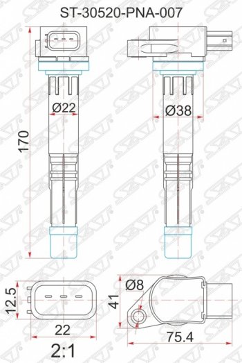 1 279 р. Катушка зажигания SAT (K20A / K24A)  Honda Accord ( 7 CL,  7 CM) - Stream ( 1 RN1,RN3,  1 RN2,RN4, RN1, RN3, RN5,  2 RN6,RN7, RN8, RN9)  с доставкой в г. Кемерово. Увеличить фотографию 1