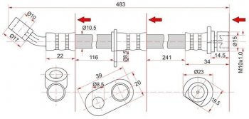 Тормозной шланг задний SAT (правый) Honda Accord ( 7 CL,  7 CM) (2002-2008) седан дорестайлинг, универсал дорестайлинг, седан рестайлинг, универсал рестайлинг