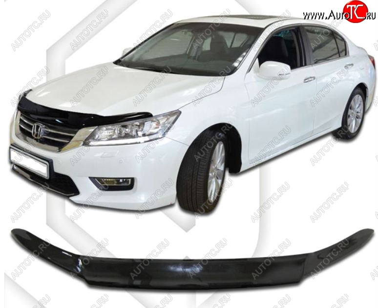 2 799 р. Дефлектор капота CA-Plastic Honda Accord 9 CR седан дорестайлинг (2013-2016) (Classic черный, Без надписи)  с доставкой в г. Кемерово