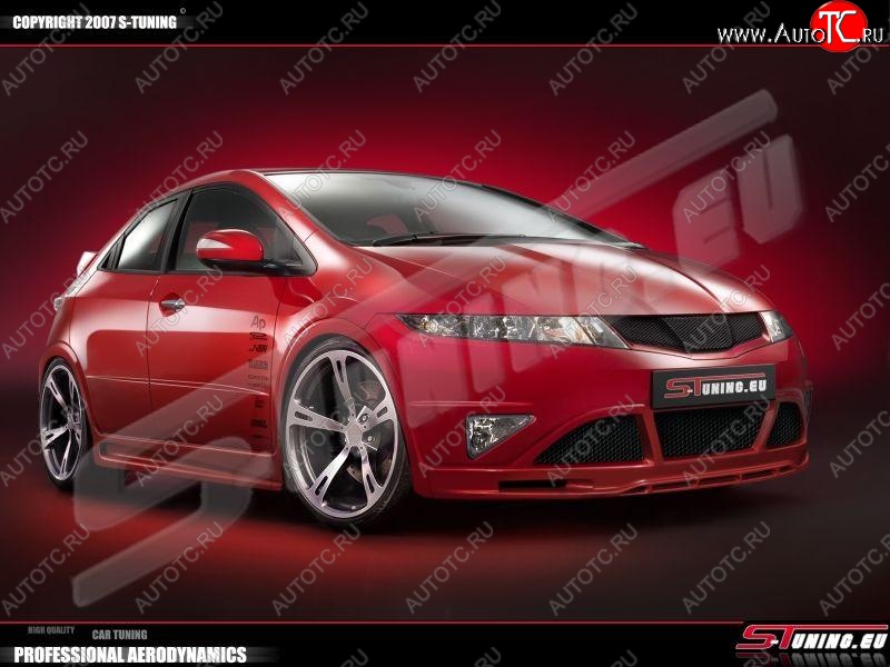 4 499 р. Пороги накладки S-tuning Honda Civic FK,FN хэтчбэк 5 дв. дорестайлинг (2005-2008)  с доставкой в г. Кемерово