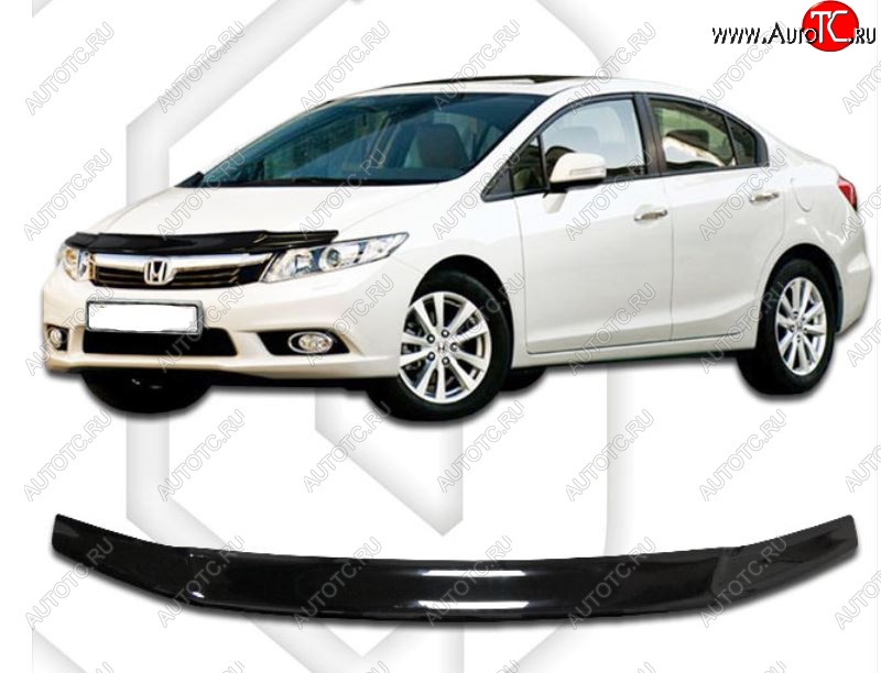1 999 р. Дефлектор капота CA-Plastic  Honda Civic  FB (2011-2016) седан (Classic черный, Без надписи)  с доставкой в г. Кемерово