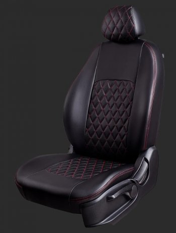 Чехлы для сидений Lord Autofashion Турин Ромб (экокожа, спинка и сиденье 60/40, 3 Г-образных подголовника) Honda CR-V RE1,RE2,RE3,RE4,RE5,RE7 дорестайлинг (2007-2010) (Черный, вставка черная, строчка красная)