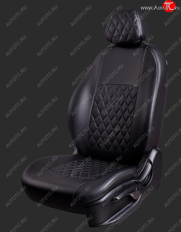 9 449 р. Чехлы для сидений Lord Autofashion Турин Ромб (экокожа, спинка и сиденье 60/40, 3 Г-образных подголовника) Honda CR-V RE1,RE2,RE3,RE4,RE5,RE7 дорестайлинг (2007-2010) (Черный, вставка черная, строчка черная)  с доставкой в г. Кемерово
