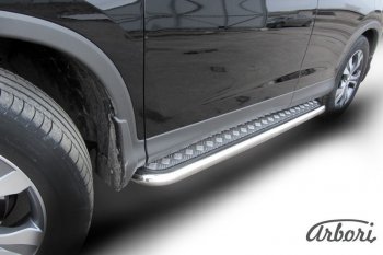 14 579 р. Защита штатных порогов с листом Arbori (нержавейка, алюминий, d57) Honda CR-V RM1,RM3,RM4 дорестайлинг (2012-2015)  с доставкой в г. Кемерово. Увеличить фотографию 2