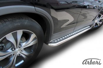 14 579 р. Защита штатных порогов с листом Arbori (нержавейка, алюминий, d57) Honda CR-V RM1,RM3,RM4 дорестайлинг (2012-2015)  с доставкой в г. Кемерово. Увеличить фотографию 1