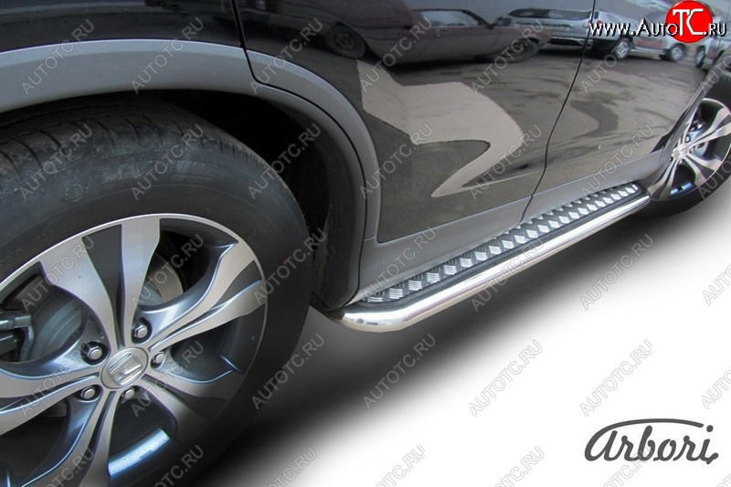 14 579 р. Защита штатных порогов с листом Arbori (нержавейка, алюминий, d57) Honda CR-V RM1,RM3,RM4 дорестайлинг (2012-2015)  с доставкой в г. Кемерово