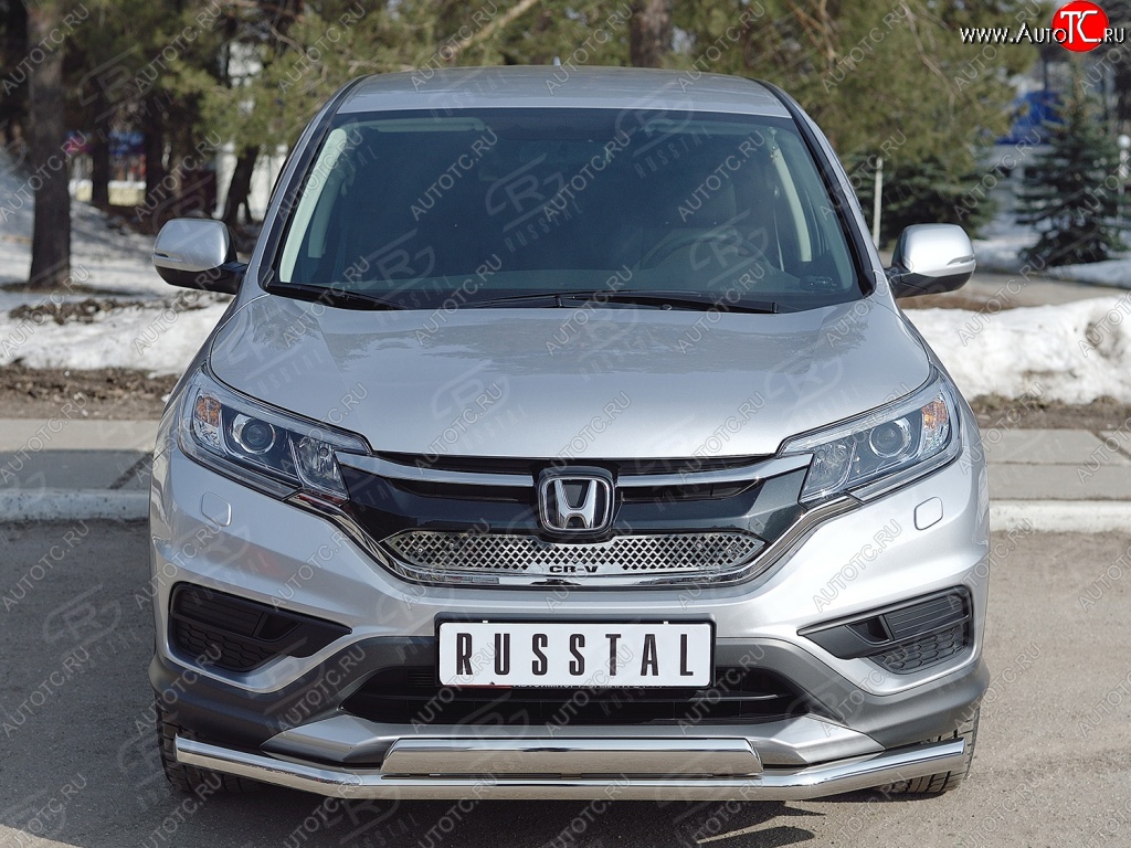 2 899 р. Защитная решётка радиатора (рестайлинг) Russtal (нержавейка) Honda CR-V RM1,RM3,RM4 дорестайлинг (2012-2015) (Неокрашенная)  с доставкой в г. Кемерово