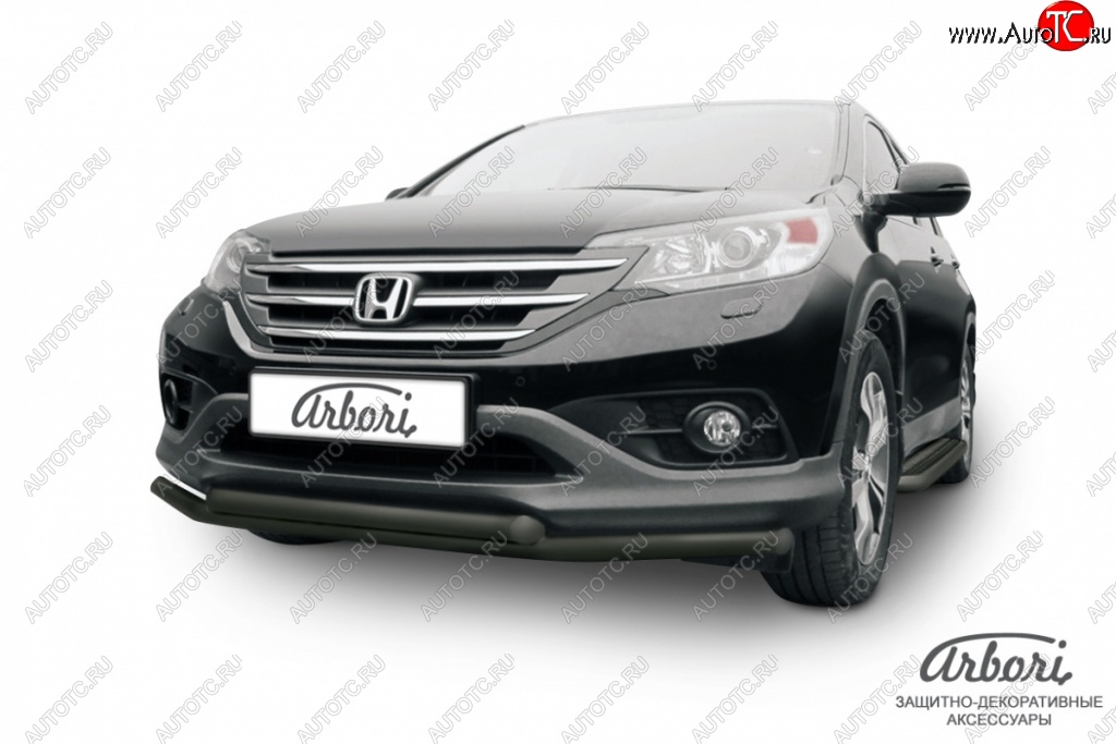 9 989 р. Защита переднего бампера Arbori (черная, 2 трубы d57 и 57 mm) Honda CR-V RM1,RM3,RM4 дорестайлинг (2012-2015)  с доставкой в г. Кемерово