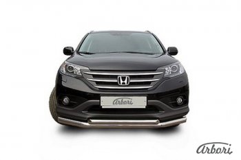 15 839 р. Защита переднего бампера Arbori (нержавейка, 2 трубы d76 и 57 mm) Honda CR-V RM1,RM3,RM4 дорестайлинг (2012-2015)  с доставкой в г. Кемерово. Увеличить фотографию 2