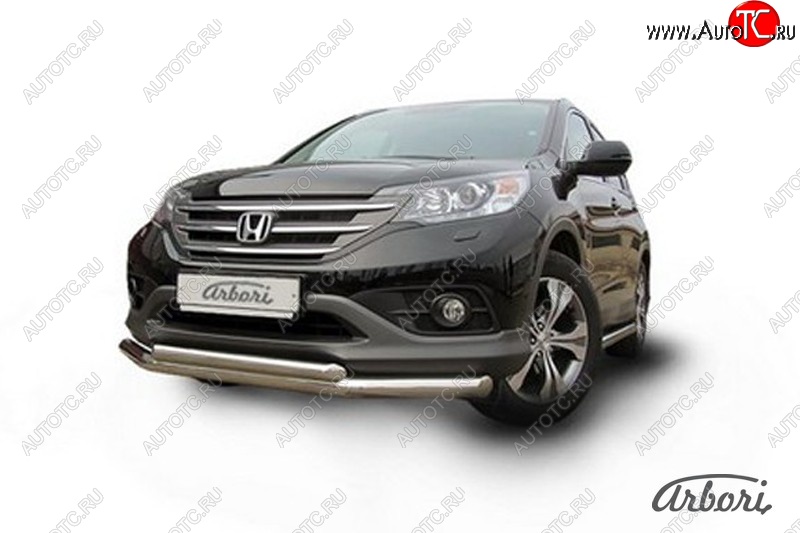 15 839 р. Защита переднего бампера Arbori (нержавейка, 2 трубы d76 и 57 mm) Honda CR-V RM1,RM3,RM4 дорестайлинг (2012-2015)  с доставкой в г. Кемерово
